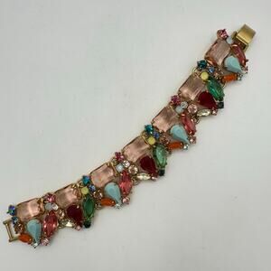 J. Crew gold tone rainbow multicolor fruit salad glass AB rhinestones bracelet